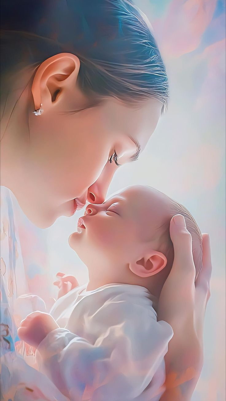A mother gently holding her newborn
