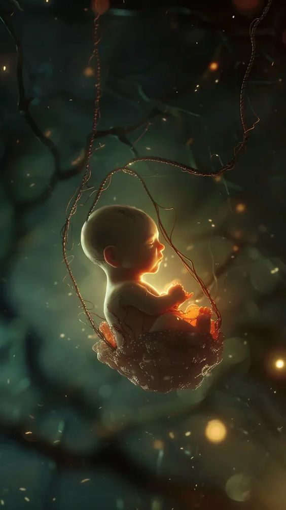 A luminous depiction of an embryo cradled in light